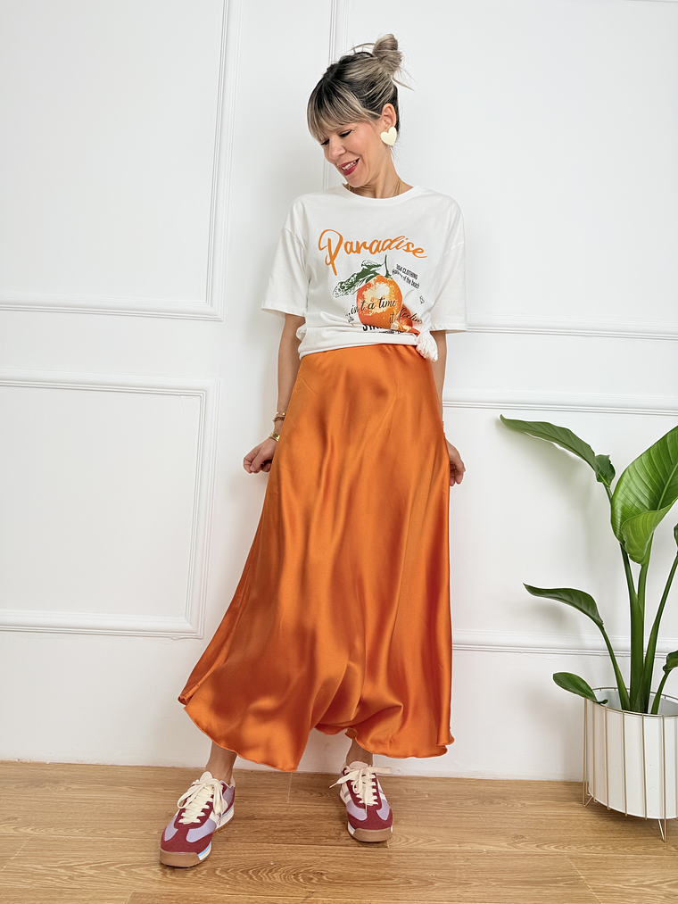 Satin ORANGE skirt 1611   1