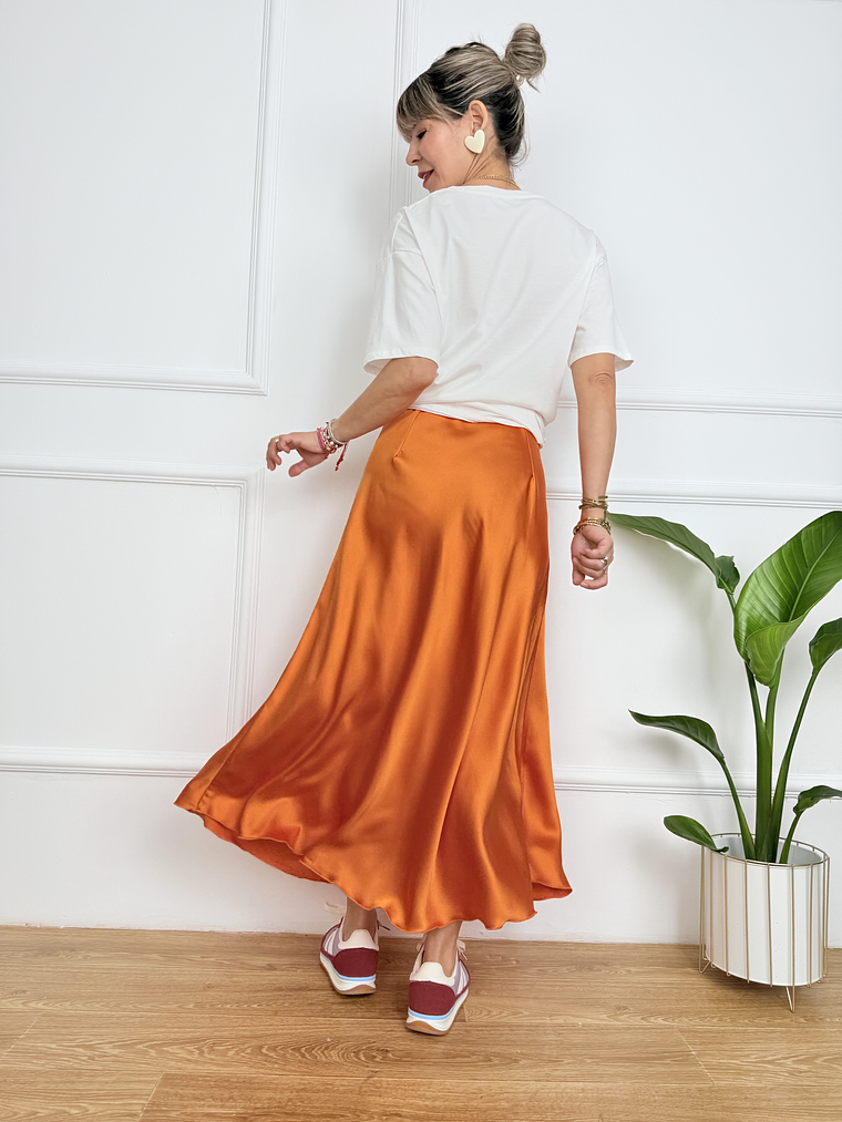 Satin ORANGE skirt 1611   2