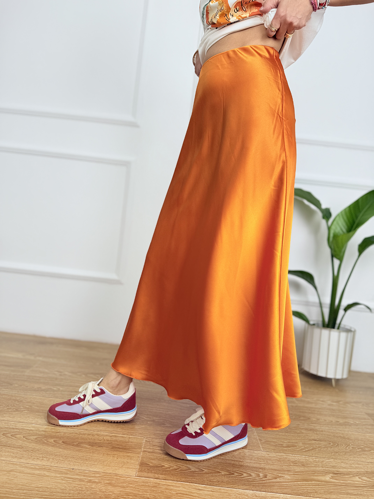 Satin ORANGE skirt 1611   4