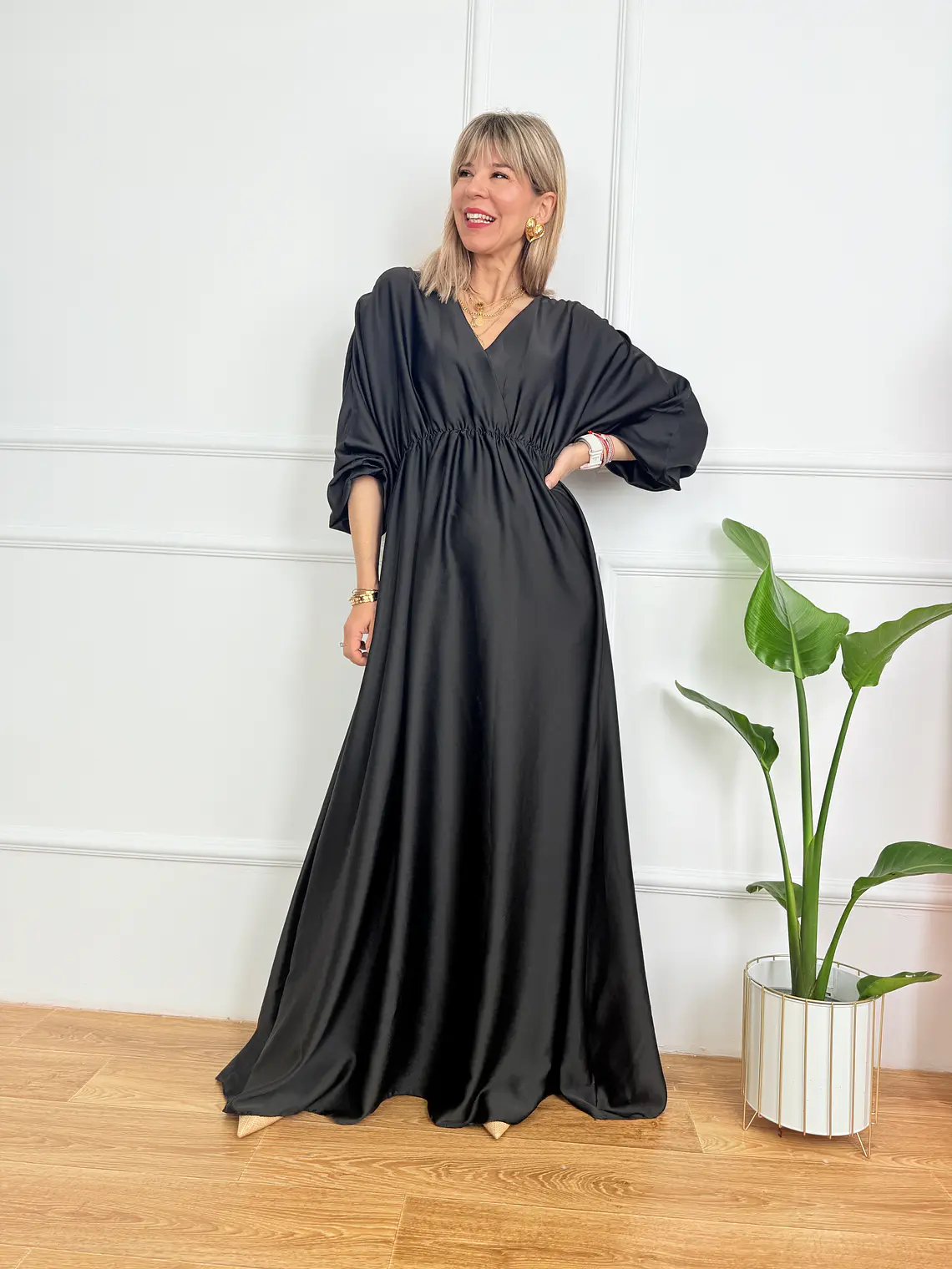 SATIN MAXI DRESS A2229 BLACK 1