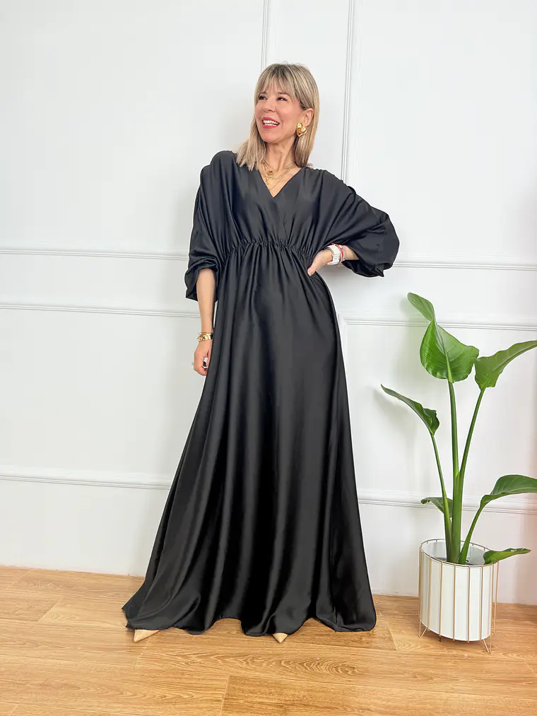SATIN MAXI DRESS A2229 BLACK 1