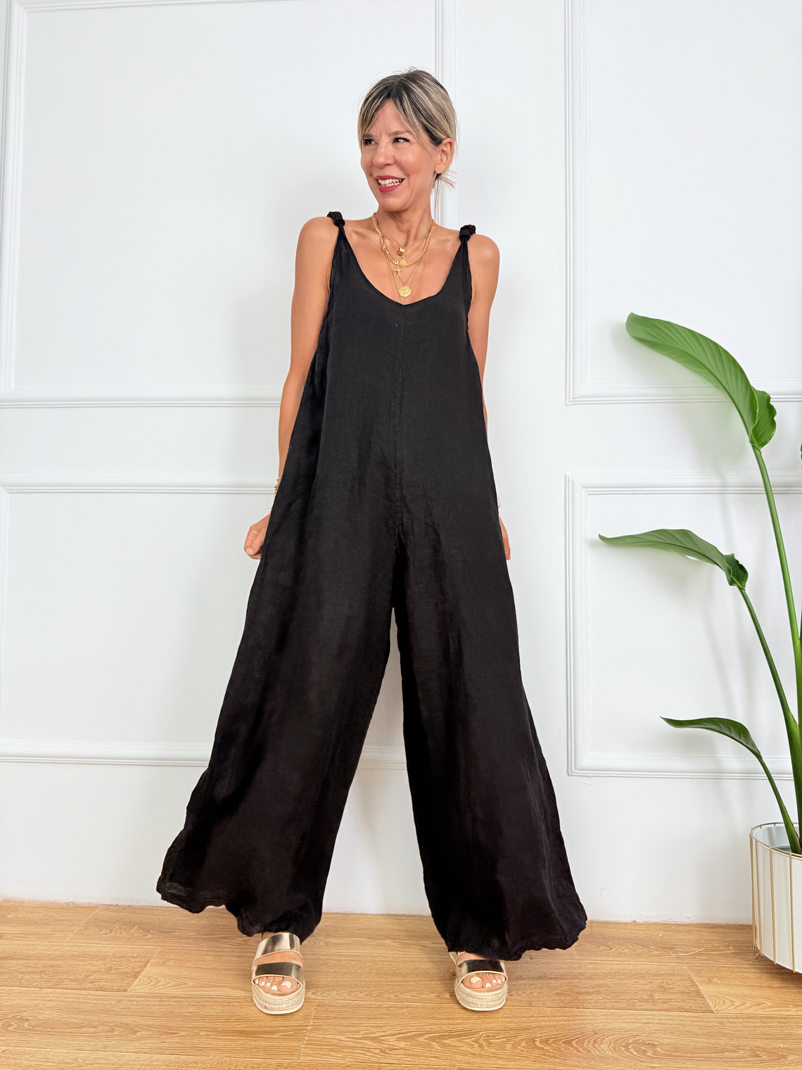 Oleana Linen Jumpsuit 82871 Black  1