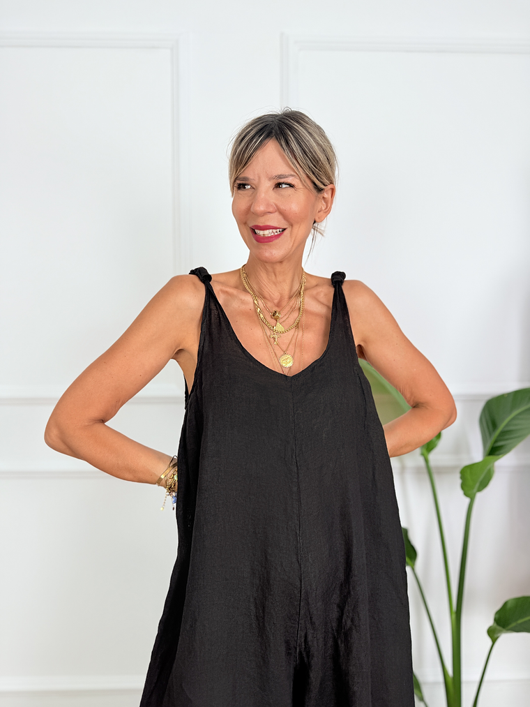 Oleana Linen Jumpsuit 82871 Black  4