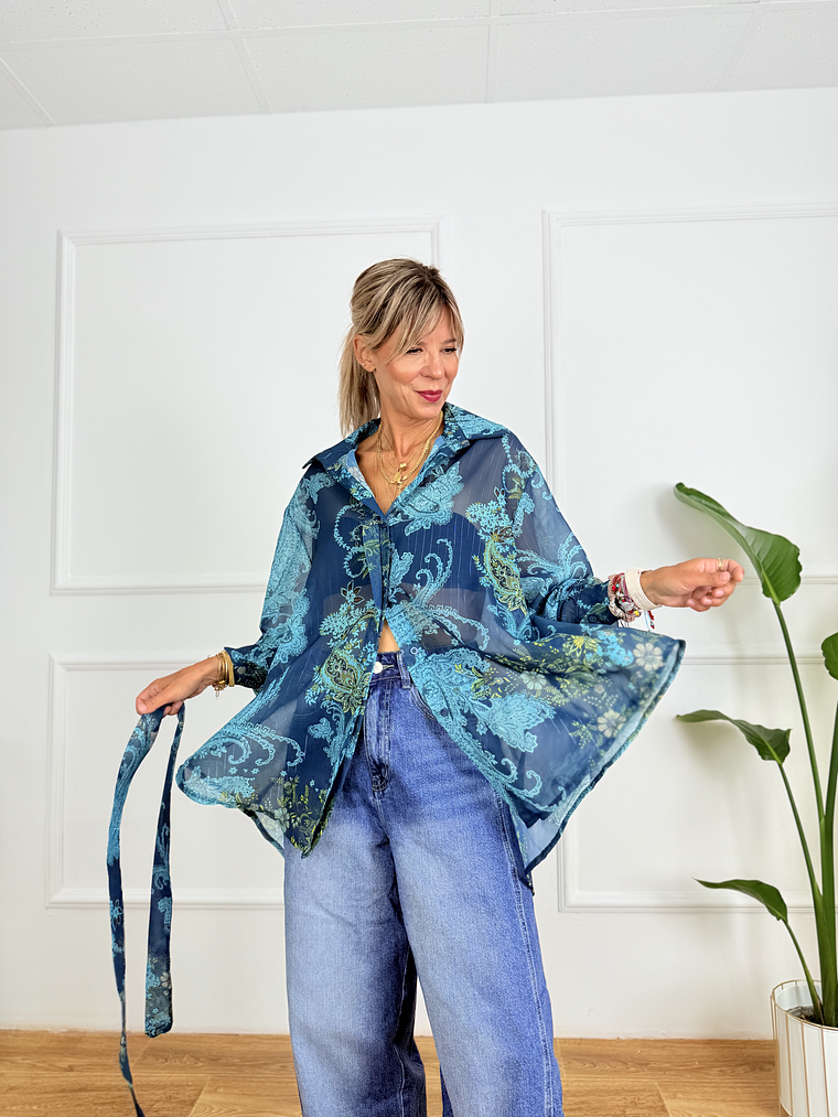 Imelda Floral Shirt 58271 Teal 1