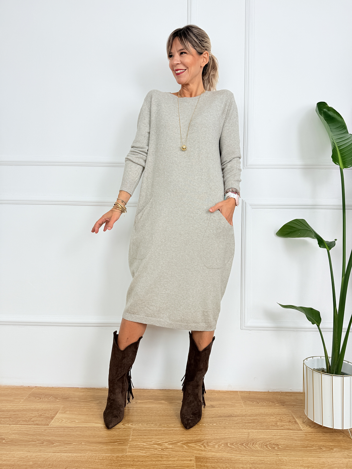 Autumn Rose Dress JT319 Sand 1