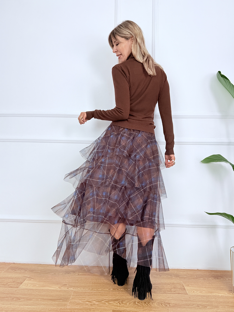 Twinkle Check Skirt 7872 Choco 3