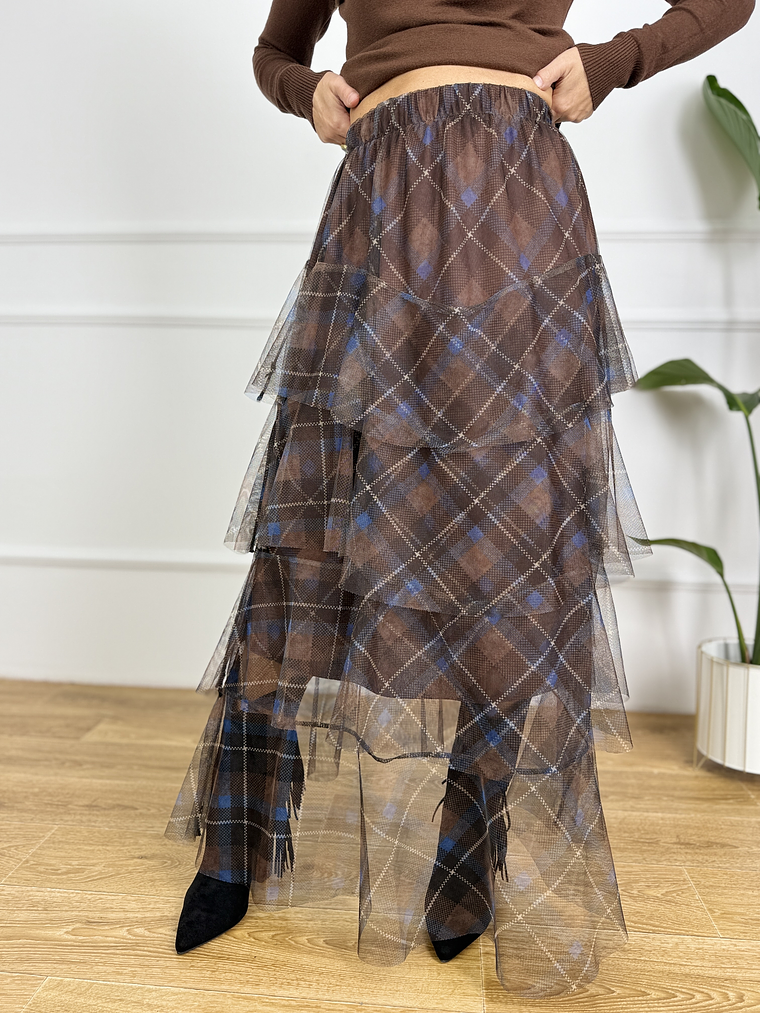 Twinkle Check Skirt 7872 Choco 4