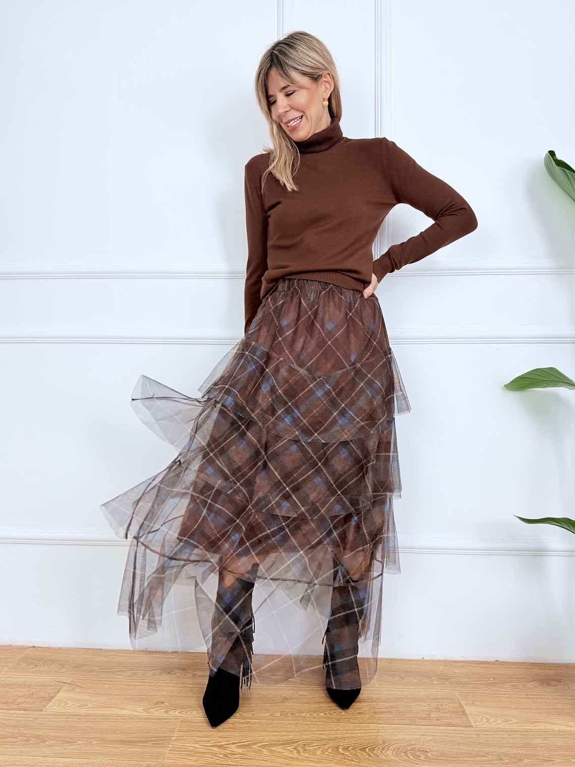 Twinkle Check Skirt 7872 Choco 2