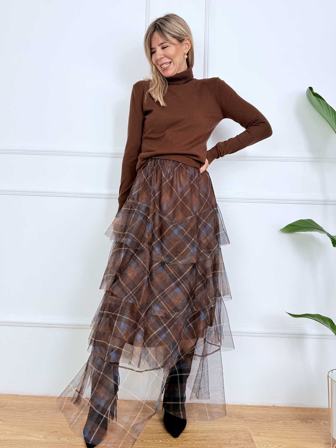 Twinkle Check Skirt 7872 Choco 1