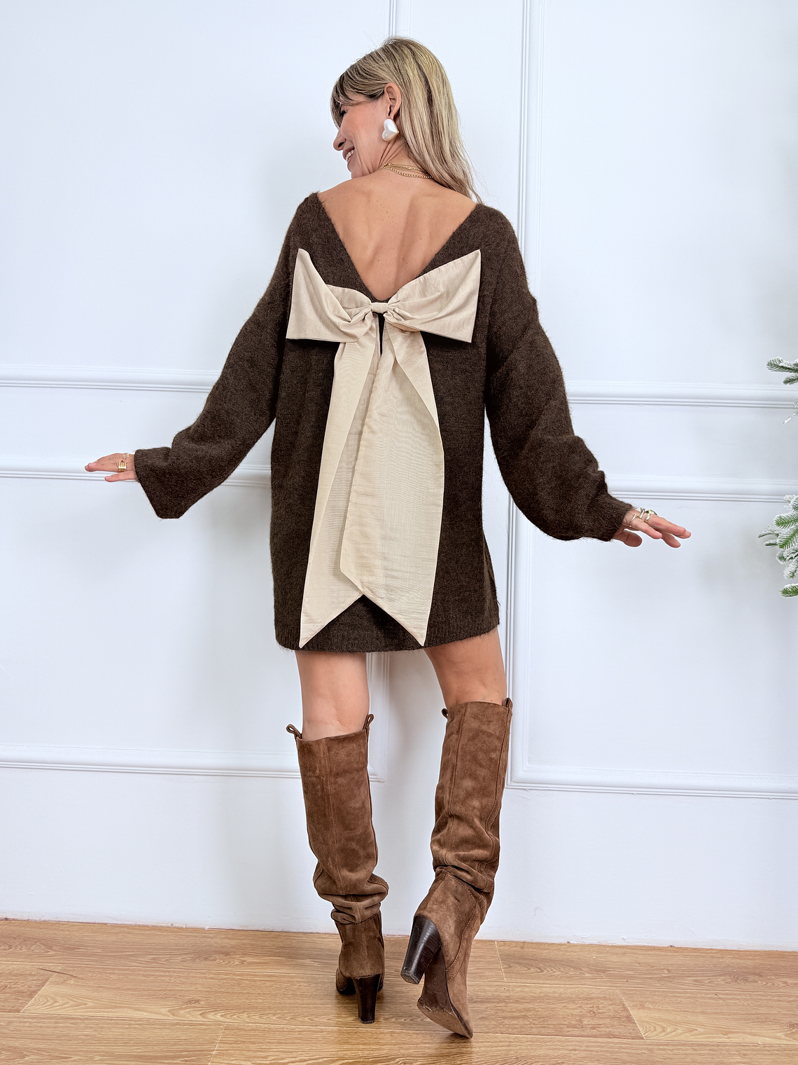 Knotty & Nice Sweater Dress 8330 Brown 1