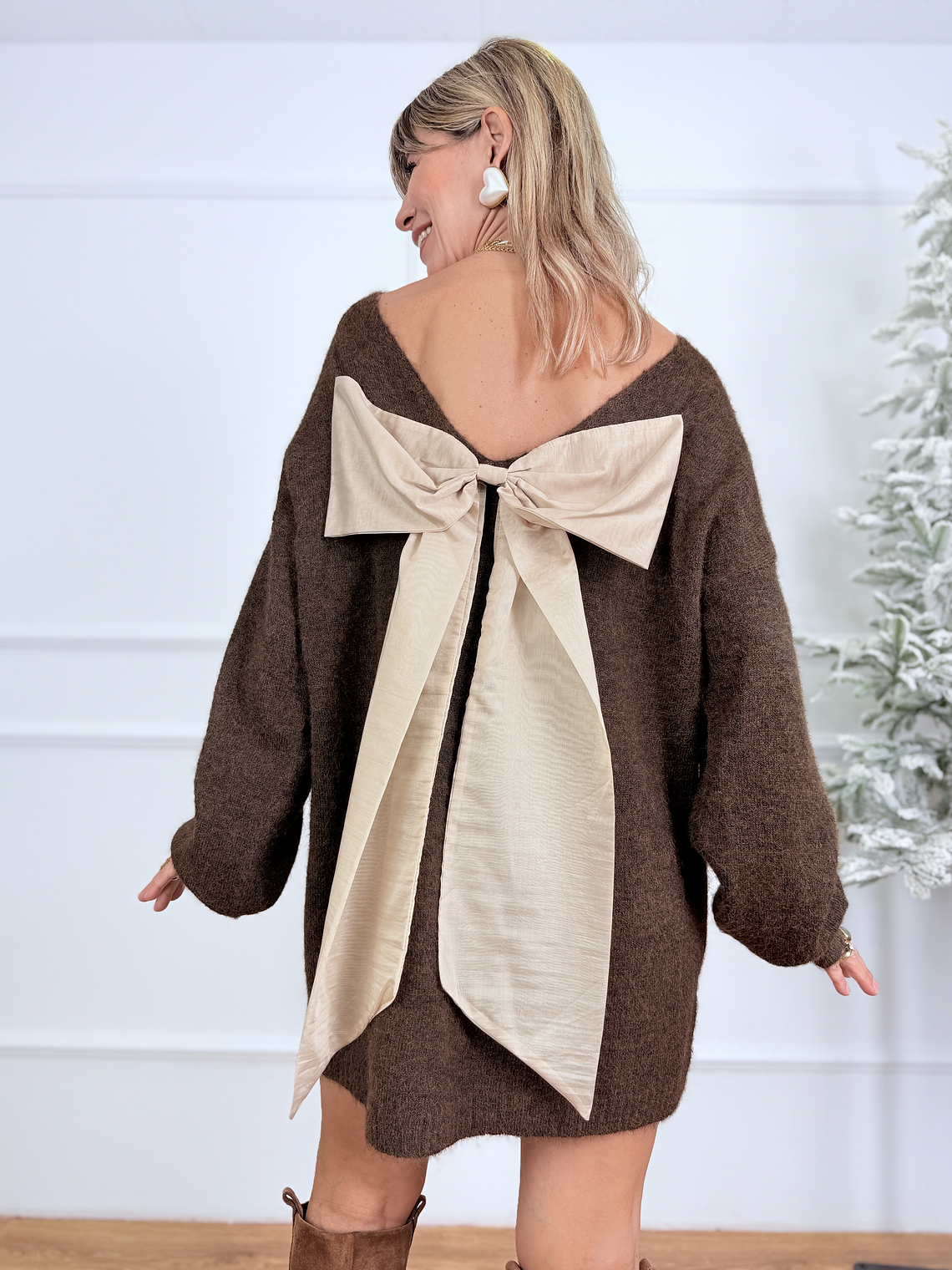 Knotty & Nice Sweater Dress 8330 Brown 4