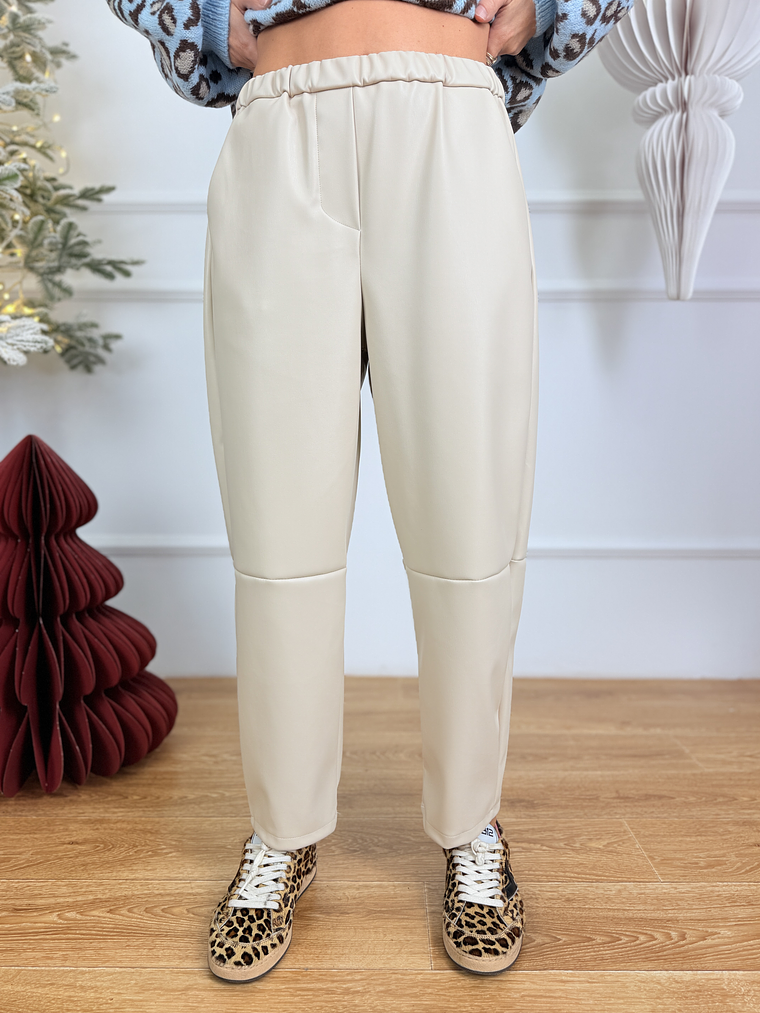 Bonded PU pants 6951 Latte  3