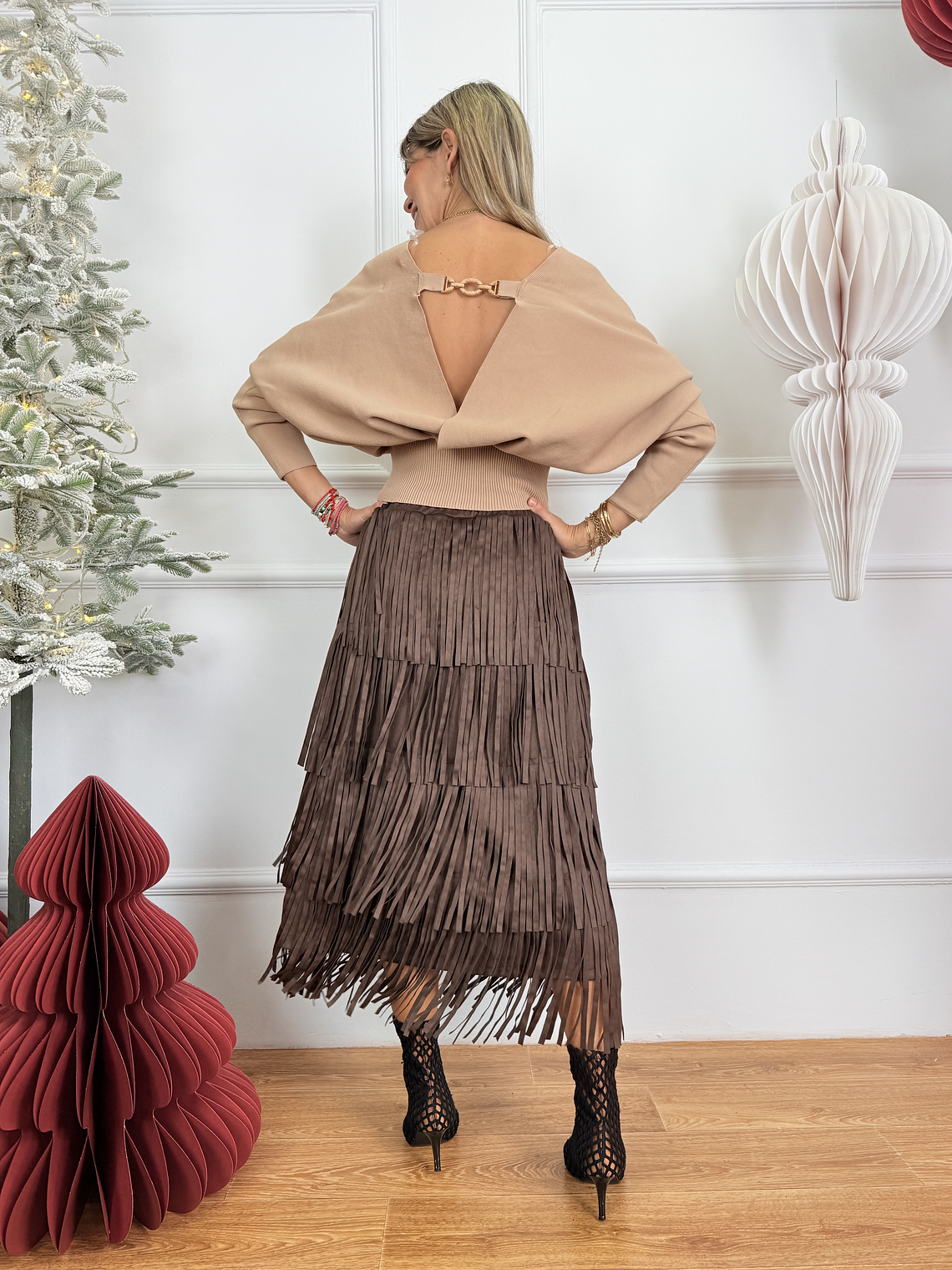 Fringes Skirt L5210 Brown  3