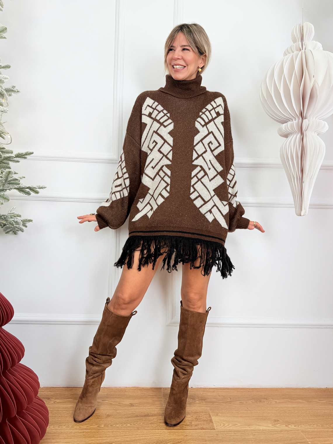Azteca Sweater Dress 25870 Brown 1