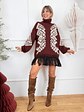 Azteca Sweater Dress 25870 Burgundy - thumbnail 2