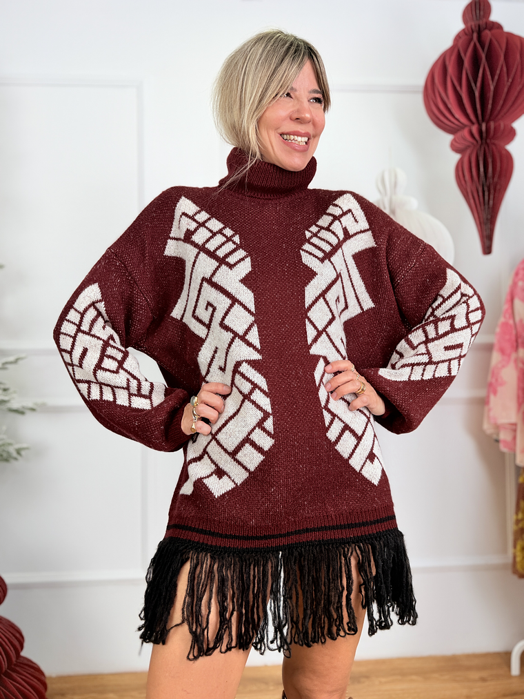 Azteca Sweater Dress 25870 Burgundy 4