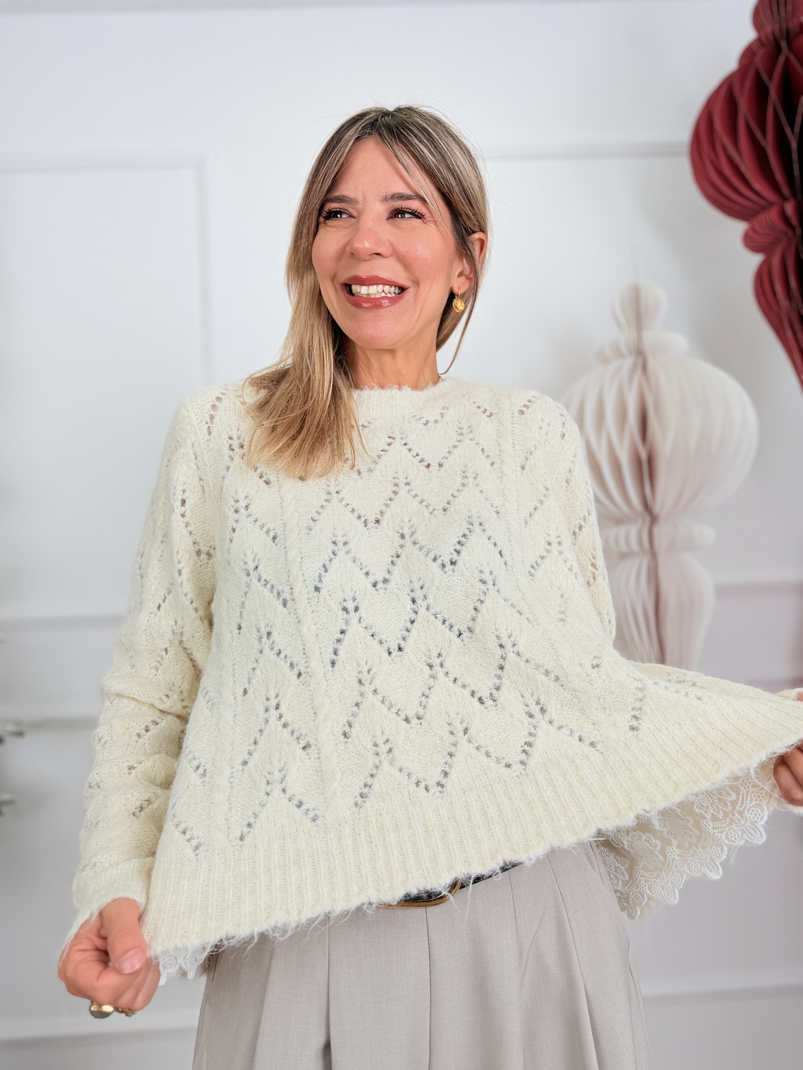 Isis Knit Lace Blouse  10066 ivory  1