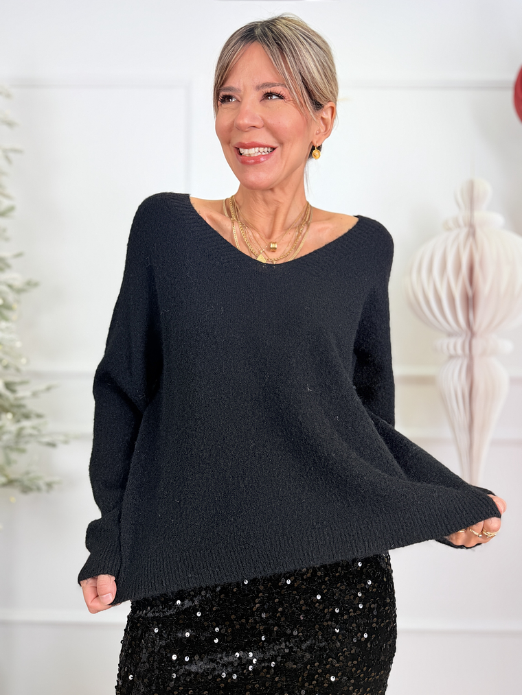 El V neck sweater BJ078 Black  1