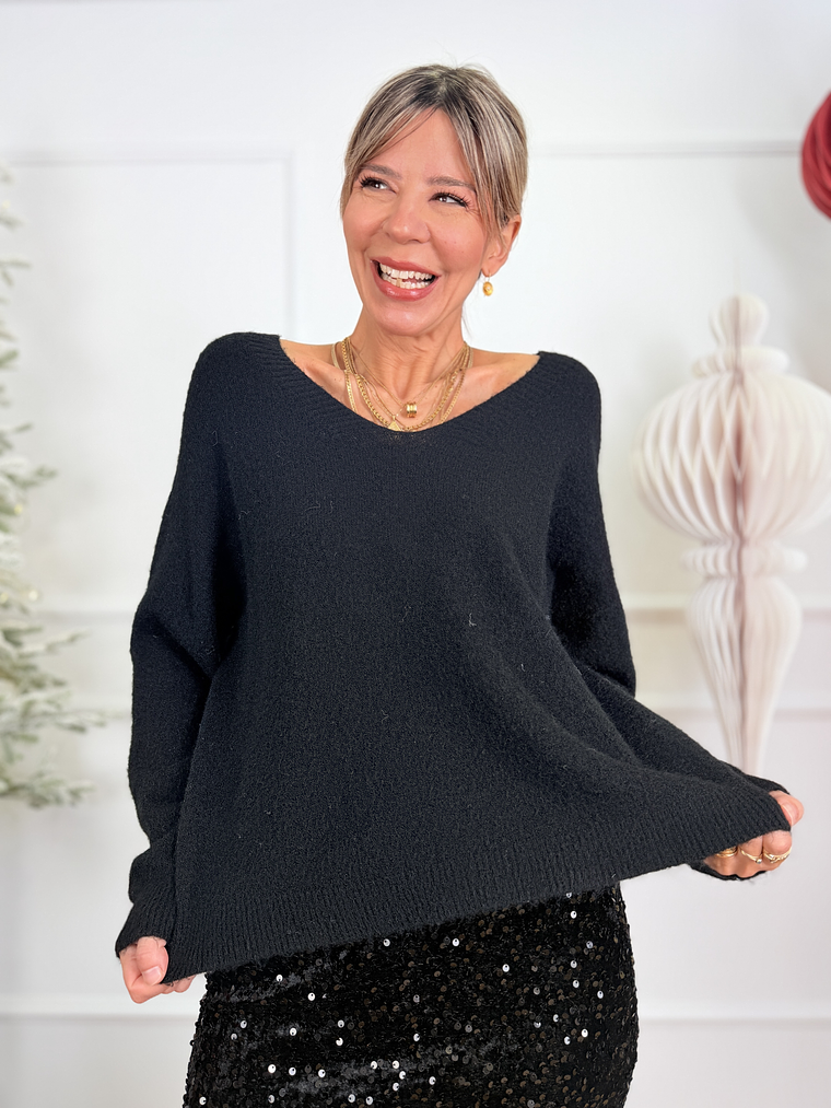 El V neck sweater BJ078 Black  3