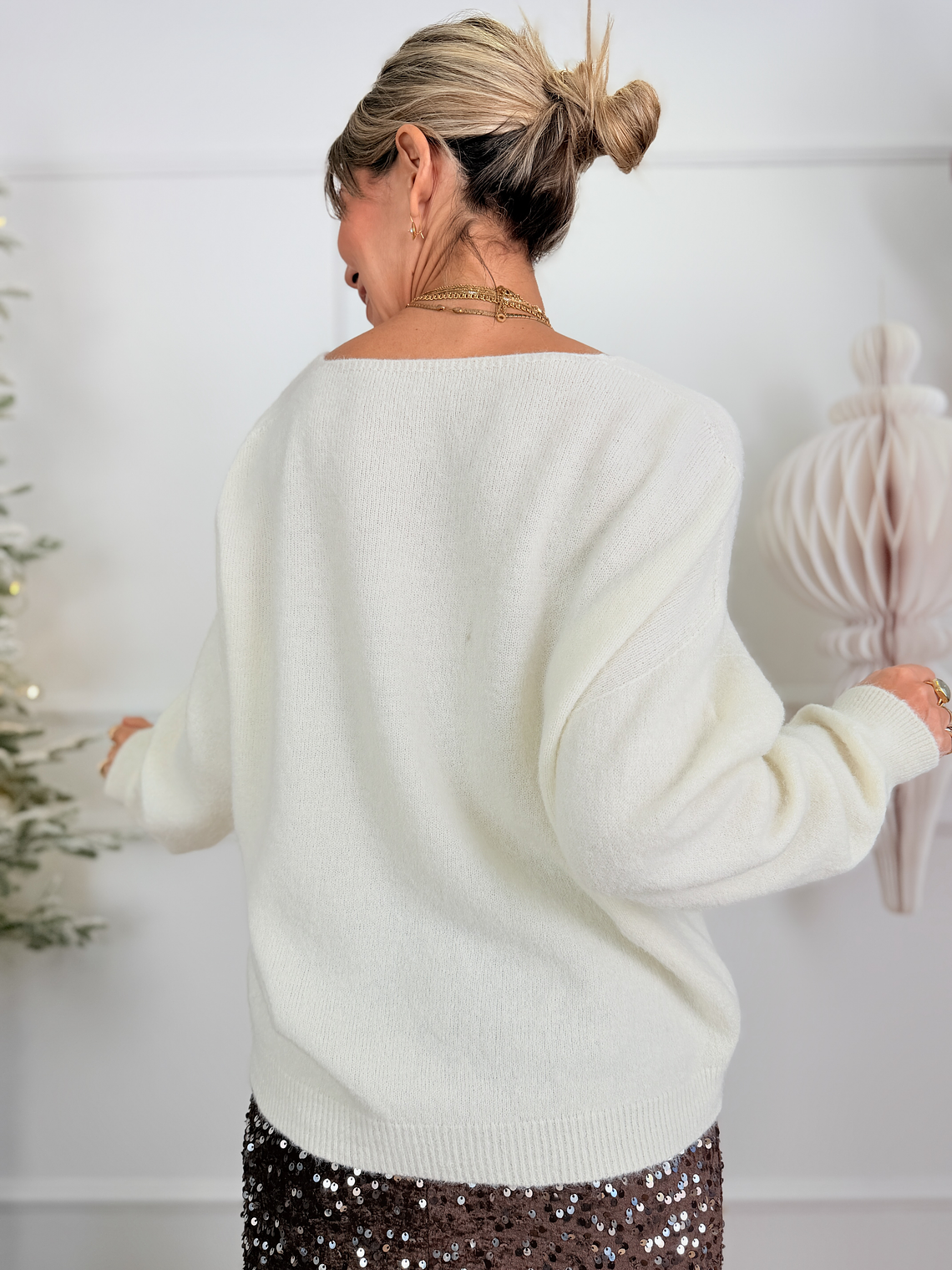 El V neck sweater BJ078 Ivory  2