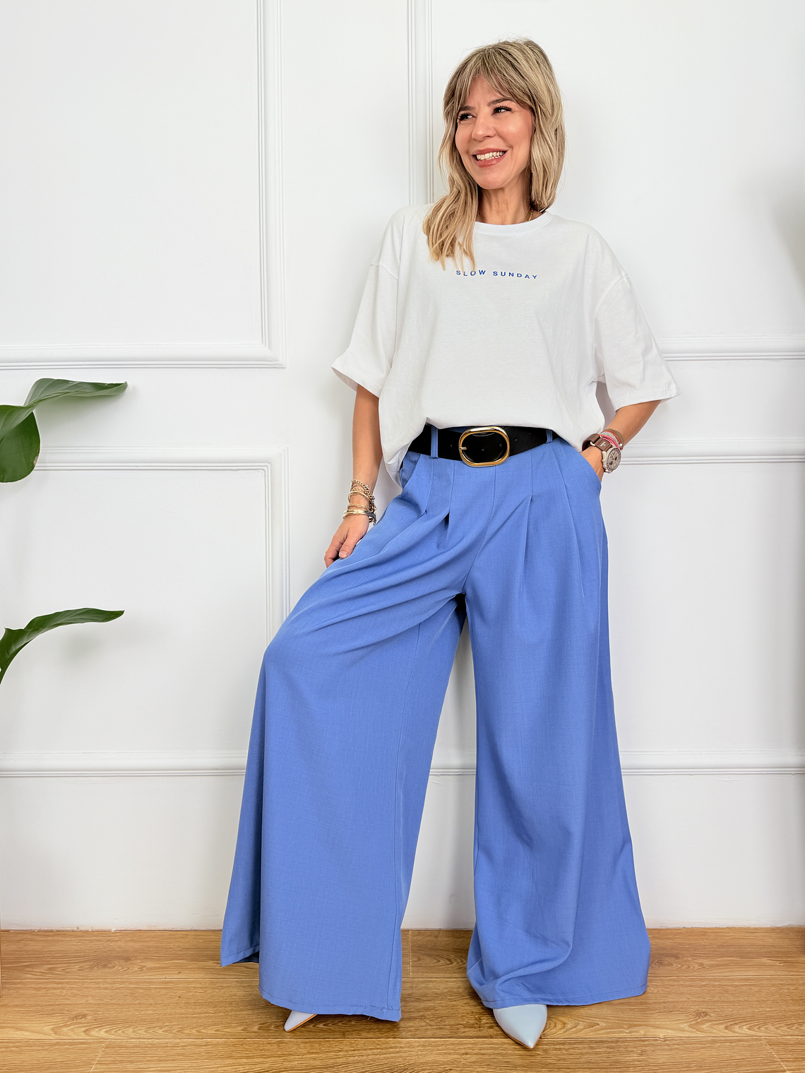 Liam Palazzo Pants 190115 Steel Blue 1