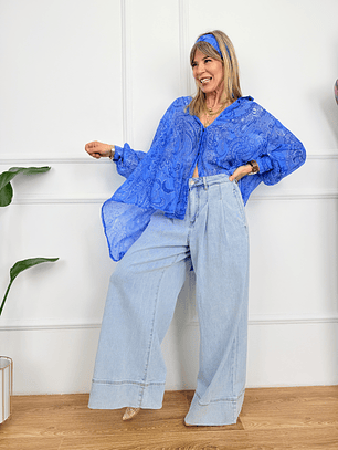 Imelda Floral Shirt 58271  Light Blue 