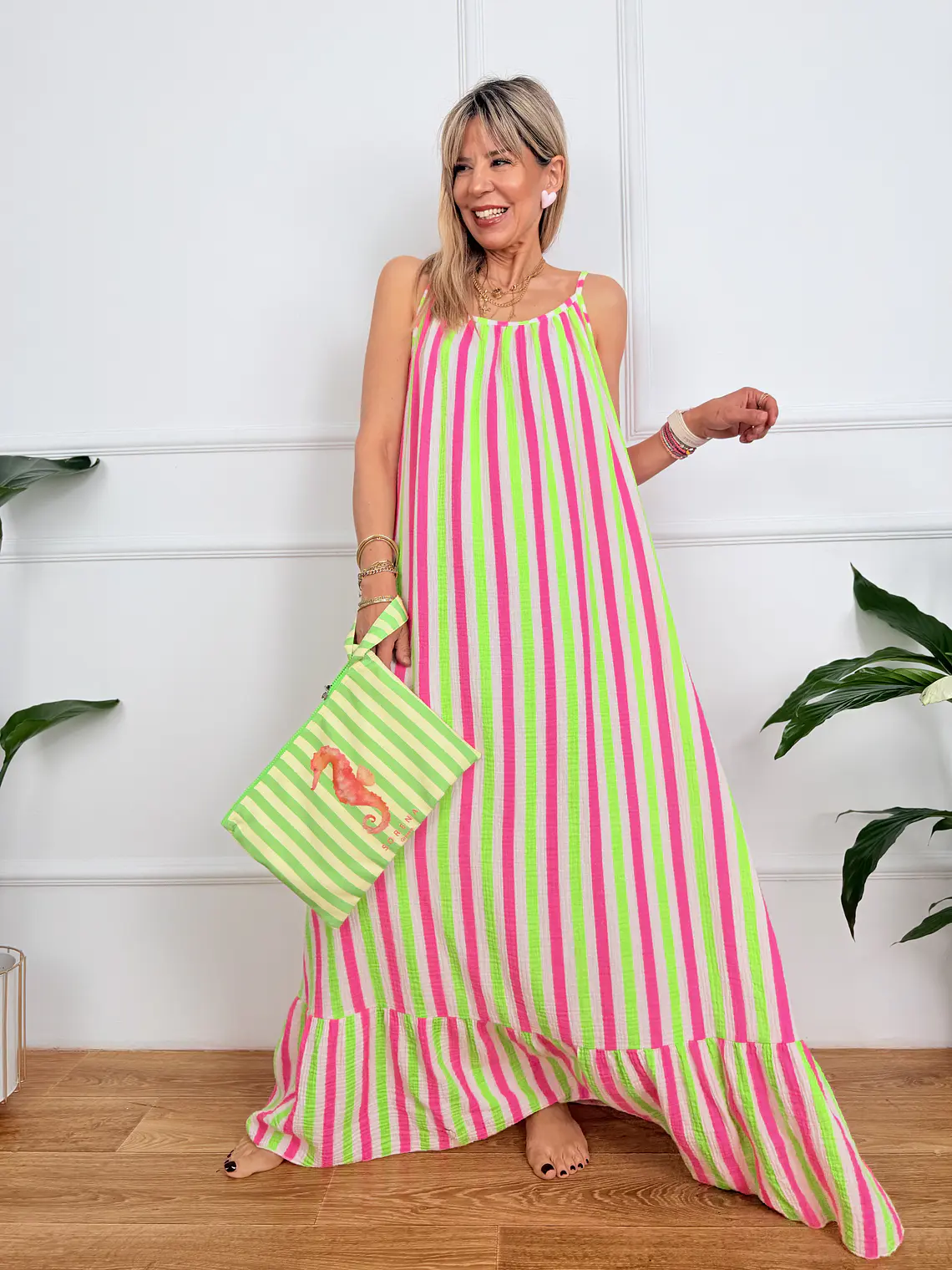 Nerida Maxi Dress Green/Pink 25255 (4.)  1