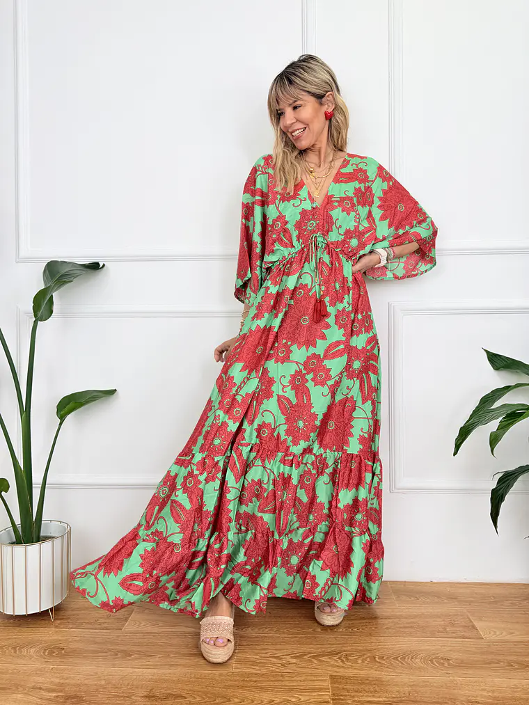 Glikokima Dress 15110 Green-Red (4.)    1