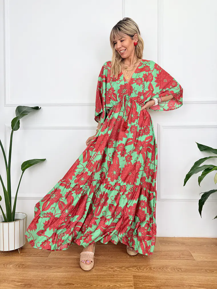 Glikokima Dress 15110 Green-Red (4.)    2