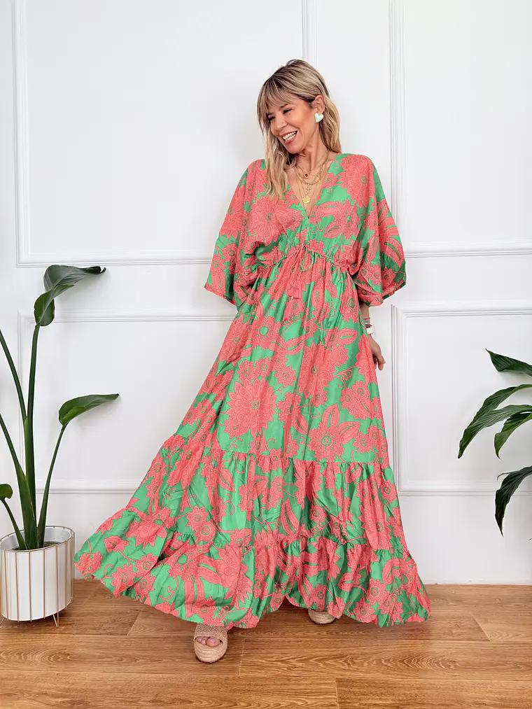 Glikokima Dress 15110 Green-Salmon Pink (5.)     1