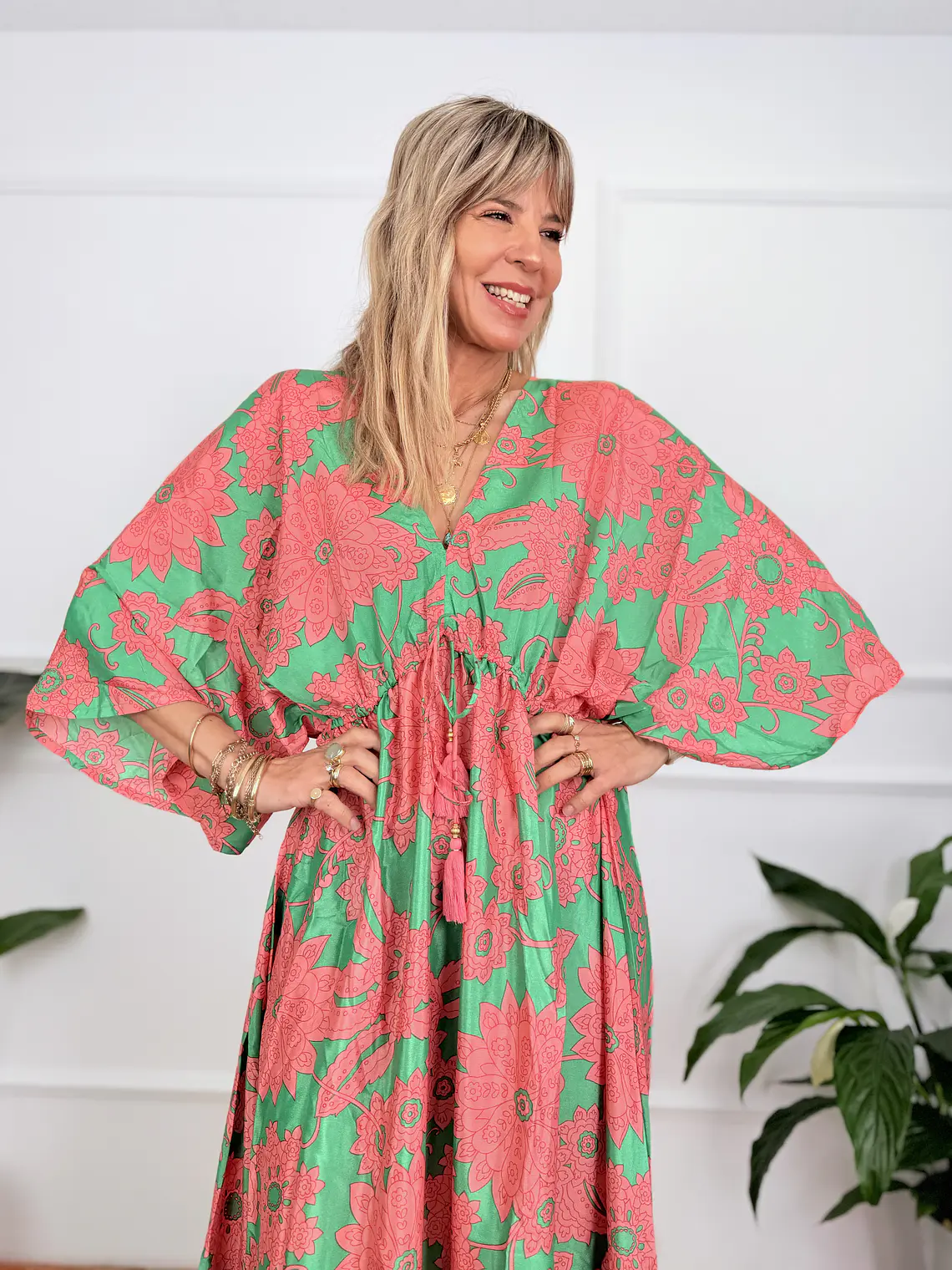 Glikokima Dress 15110 Green-Salmon Pink (5.)     4