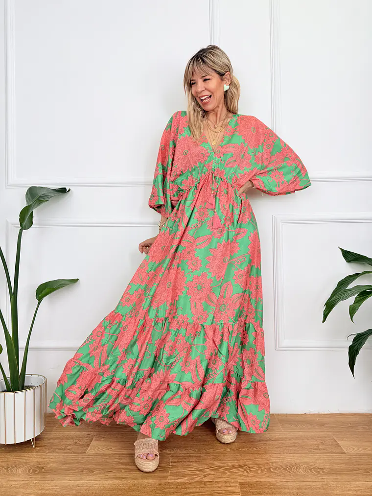 Glikokima Dress 15110 Green-Salmon Pink (5.)     2