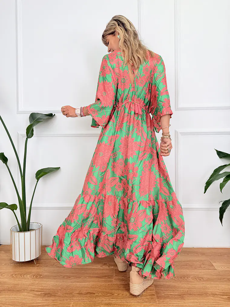 Glikokima Dress 15110 Green-Salmon Pink (5.)     3