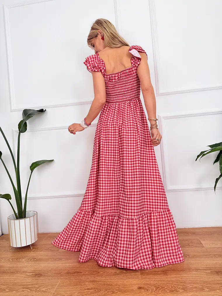 Onda Checkered Maxi Dress Red 6383 3