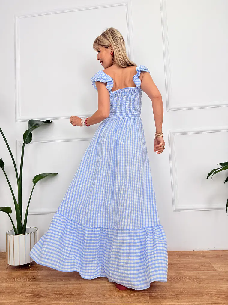 Onda Checkered Maxi Dress Blue 6383  3