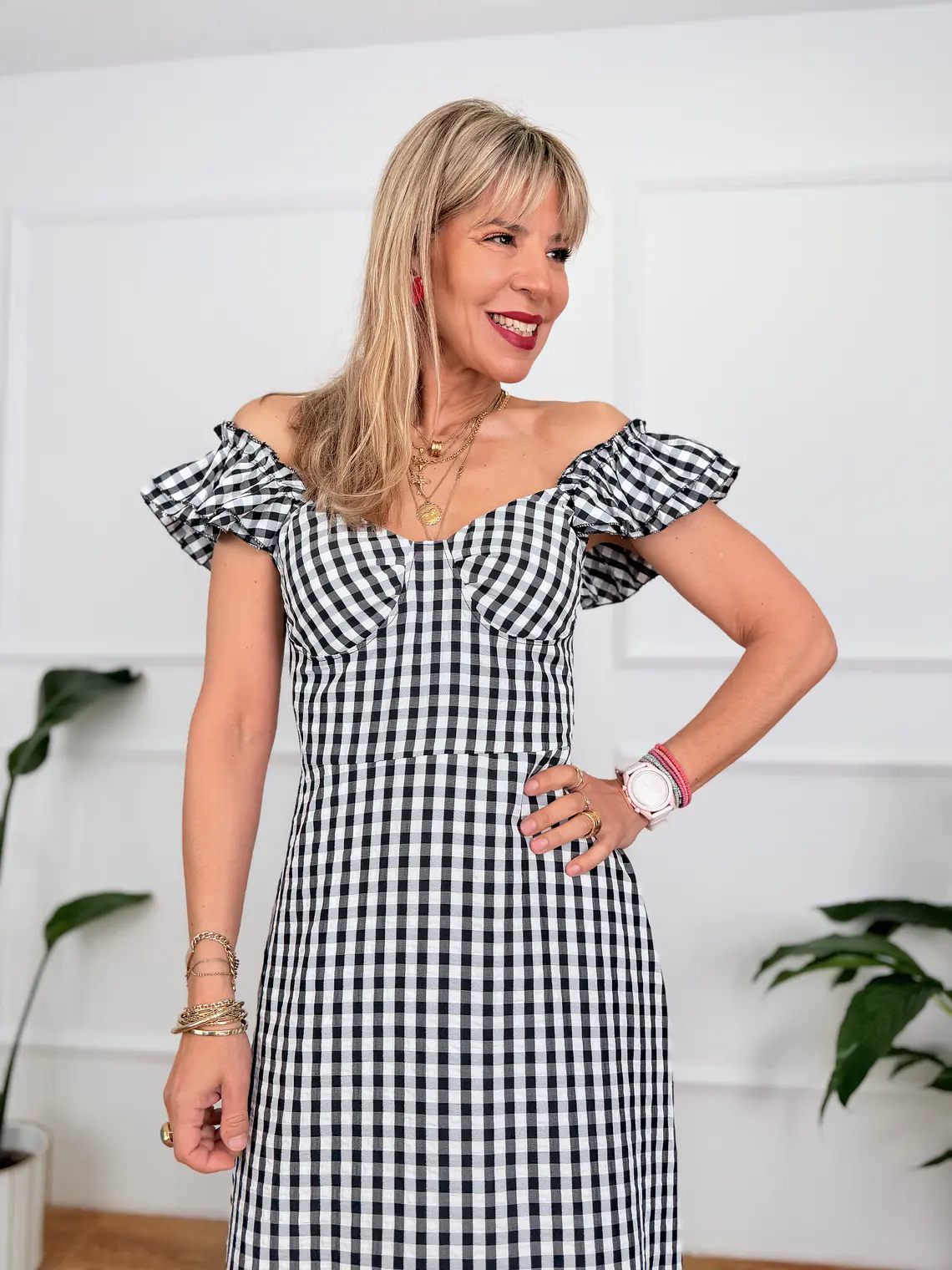 Onda Checkered Maxi Dress Black 6383 4