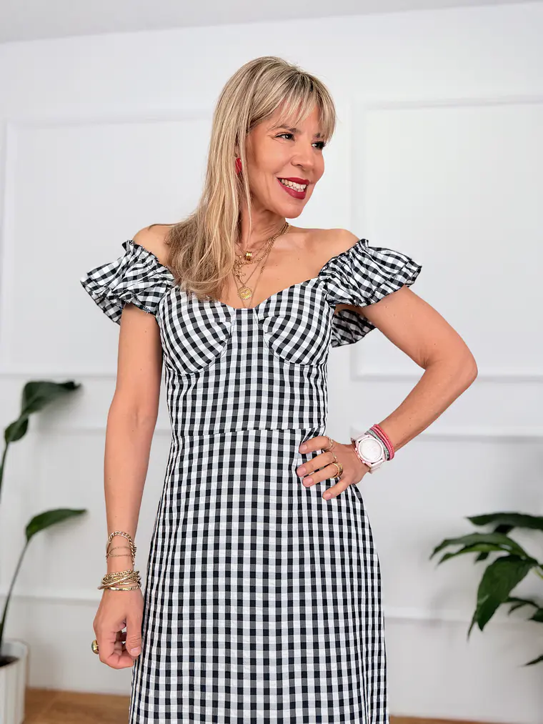 Onda Checkered Maxi Dress Black 6383 4