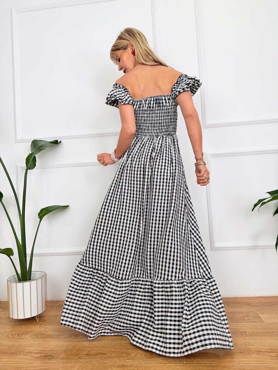 Onda Checkered Maxi Dress Black 6383 3
