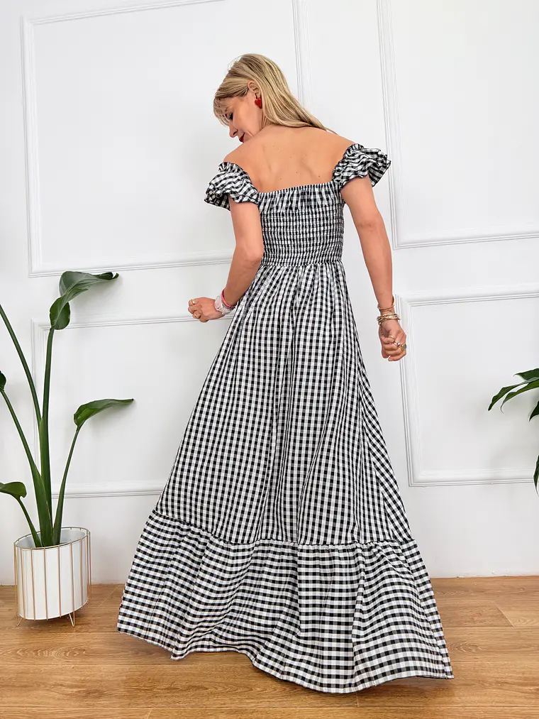 Onda Checkered Maxi Dress Black 6383 3