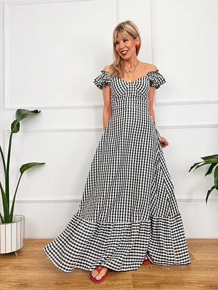Onda Checkered Maxi Dress Black 6383