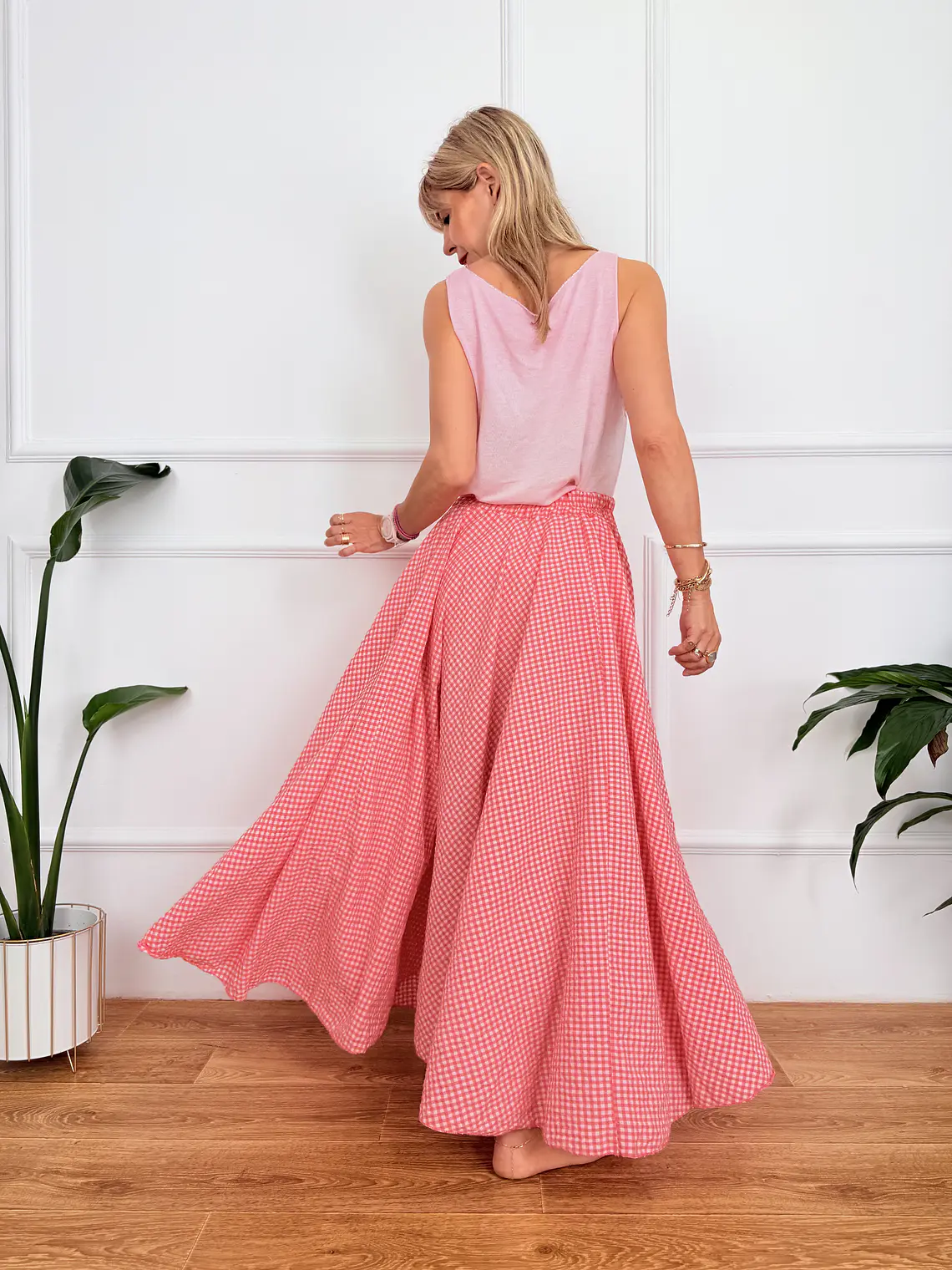 Roxana Checkered Skirt Salmon 836326    2
