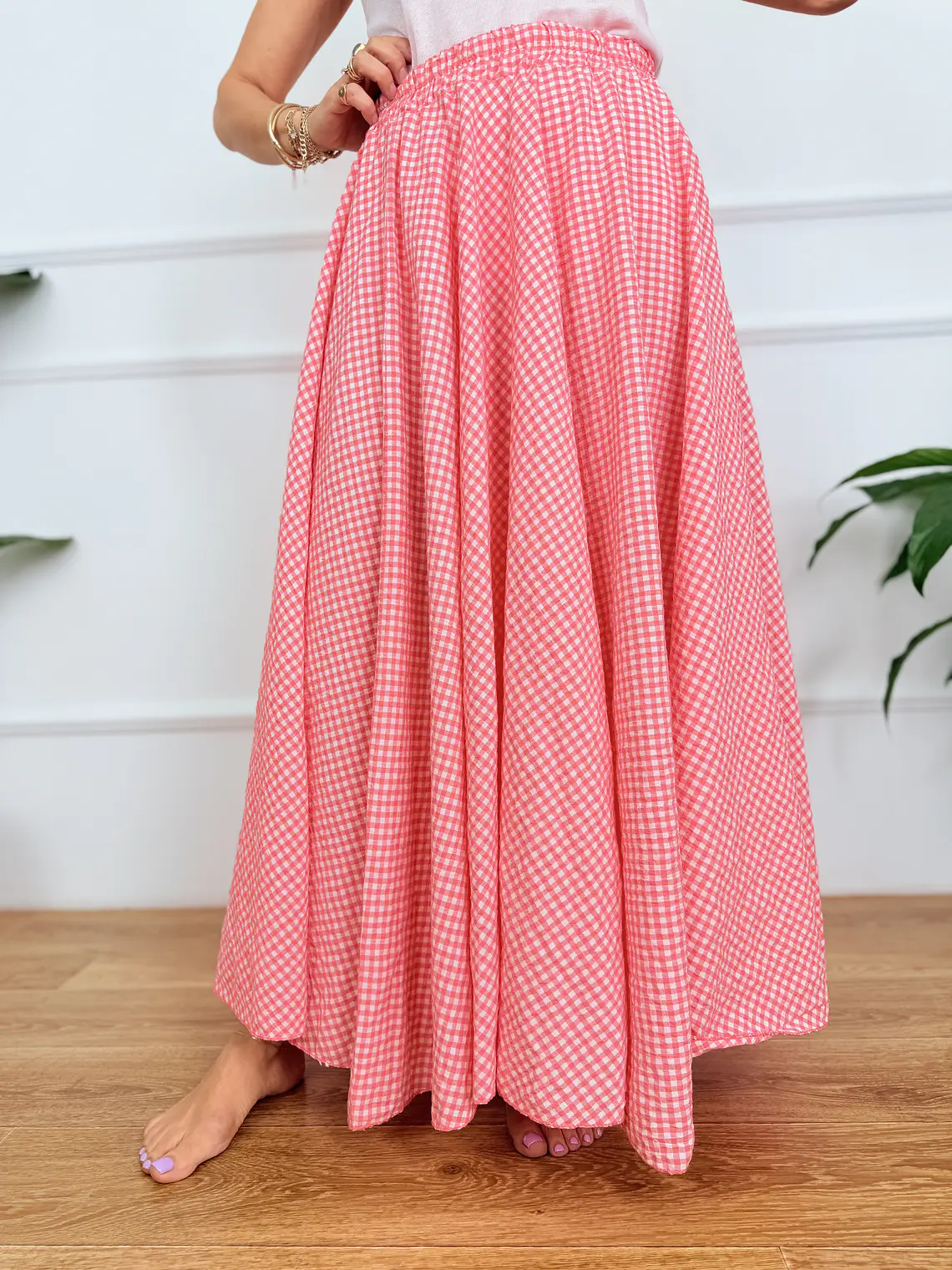 Roxana Checkered Skirt Salmon 836326    4