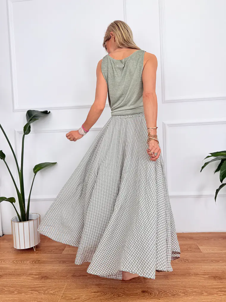 Roxana Checkered Skirt Chaki 836326 2