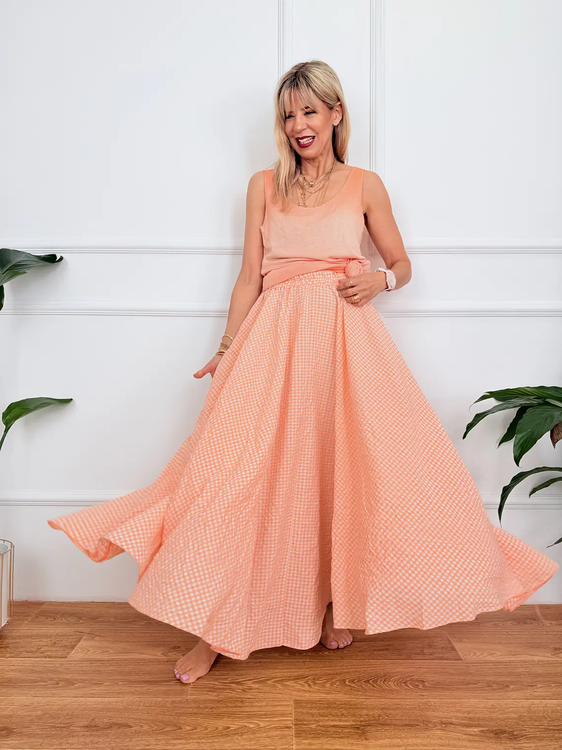 Roxana Checkered Skirt Orange 836326   1