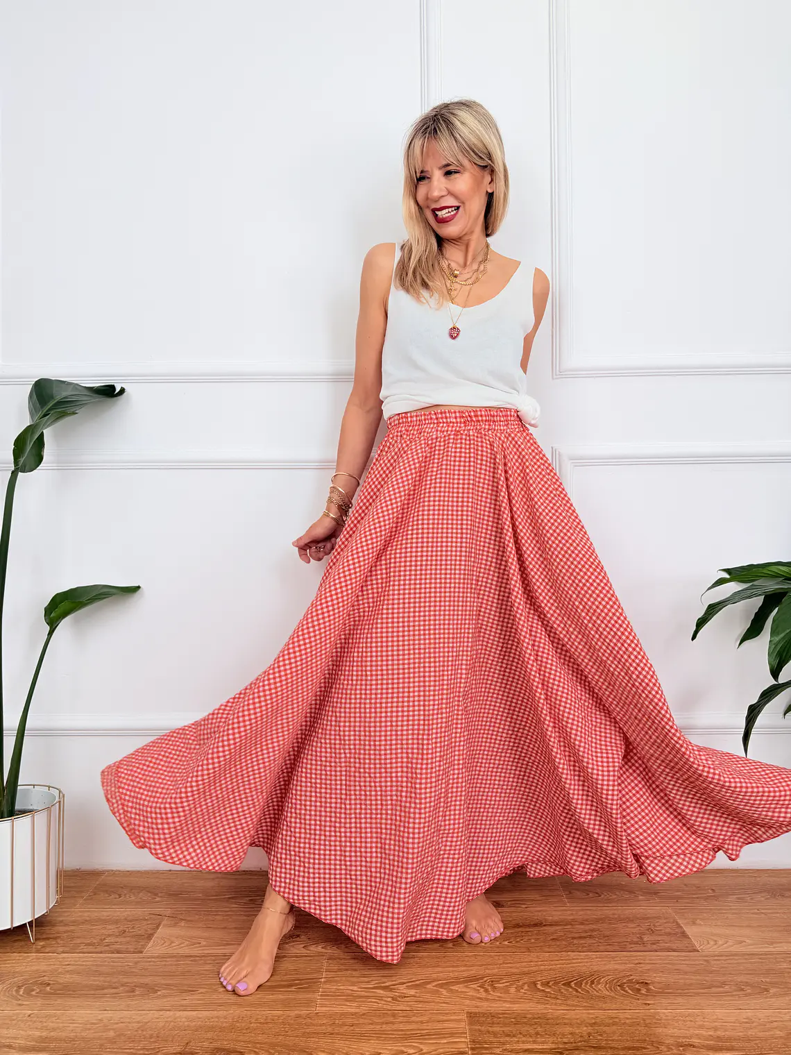 Roxana Checkered Skirt Red 836326   1