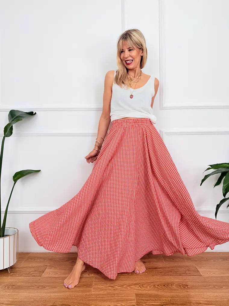 Roxana Checkered Skirt Red 836326   1
