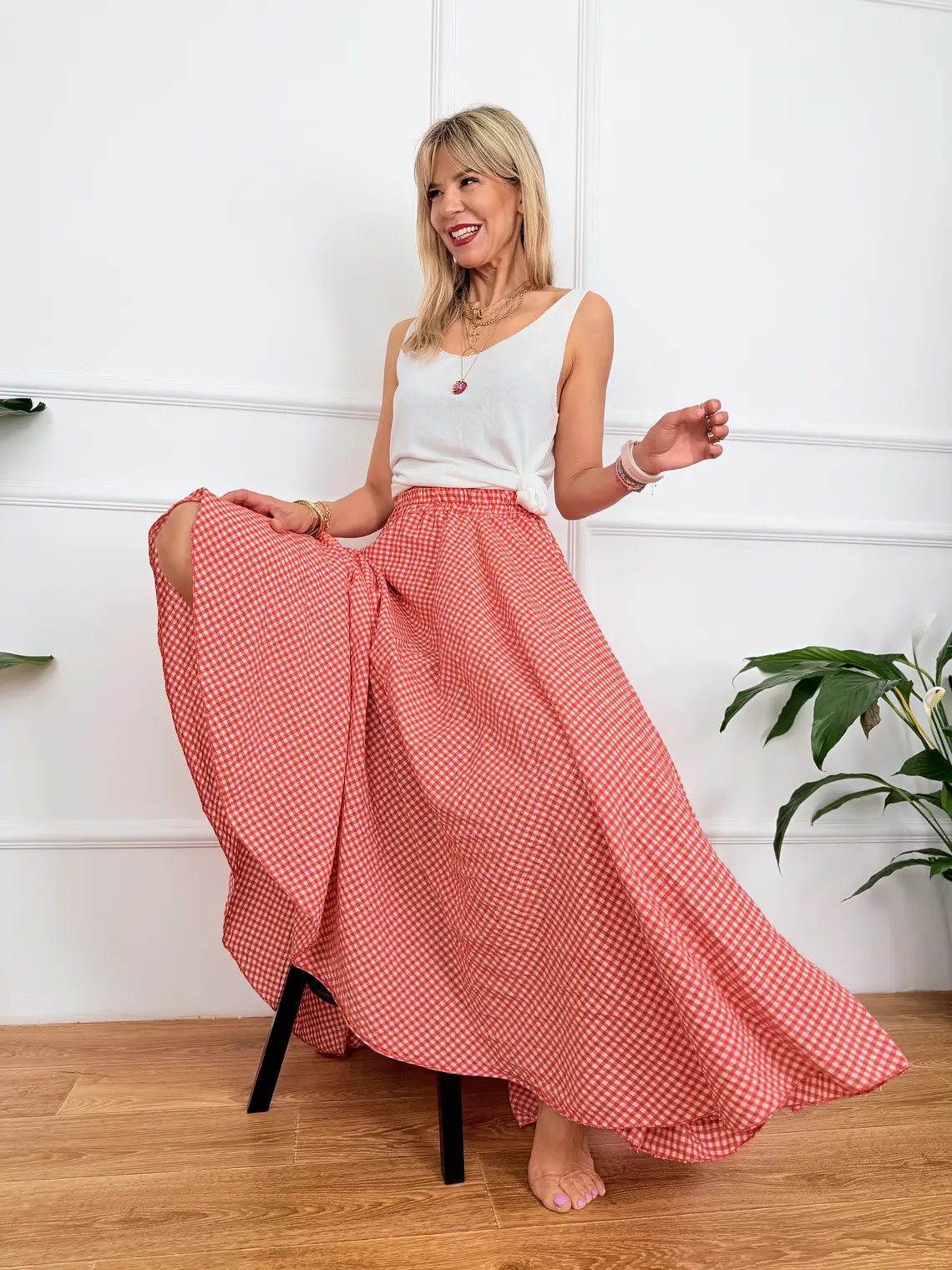 Roxana Checkered Skirt Red 836326   3