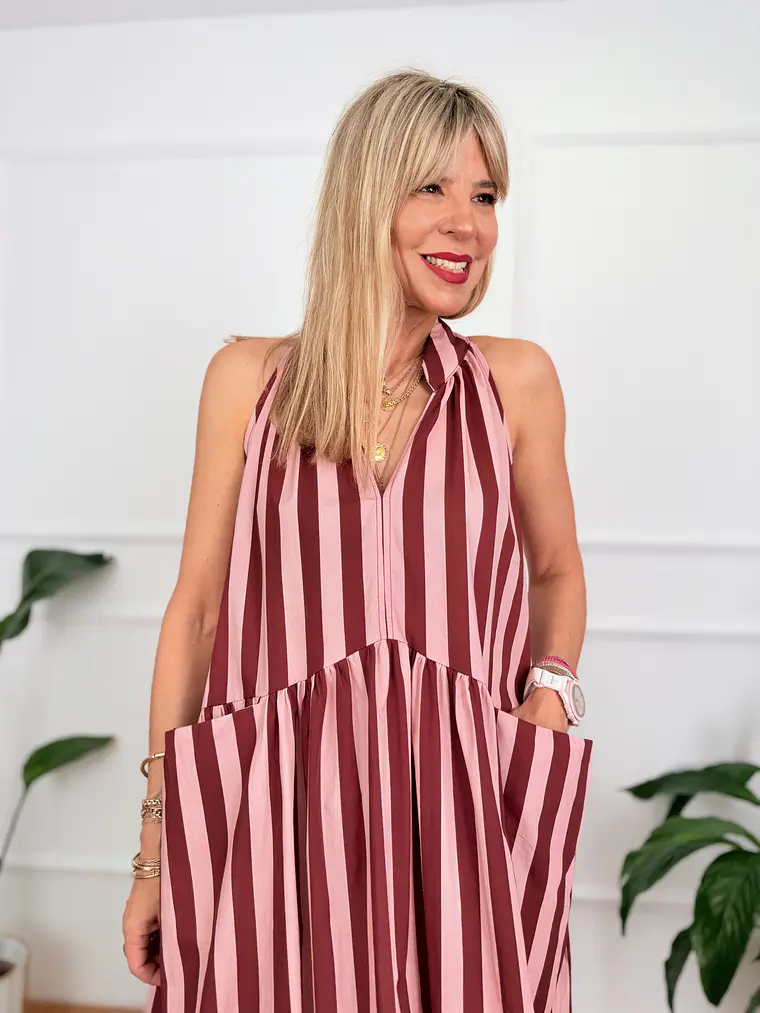 Rocio Stripped Dress Wine-Pink 5038  4