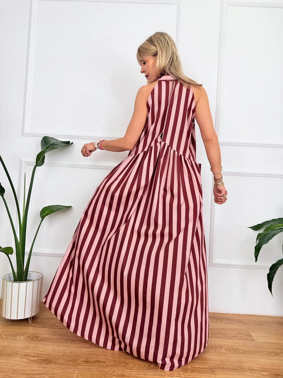 Rocio Stripped Dress Wine-Pink 5038  3