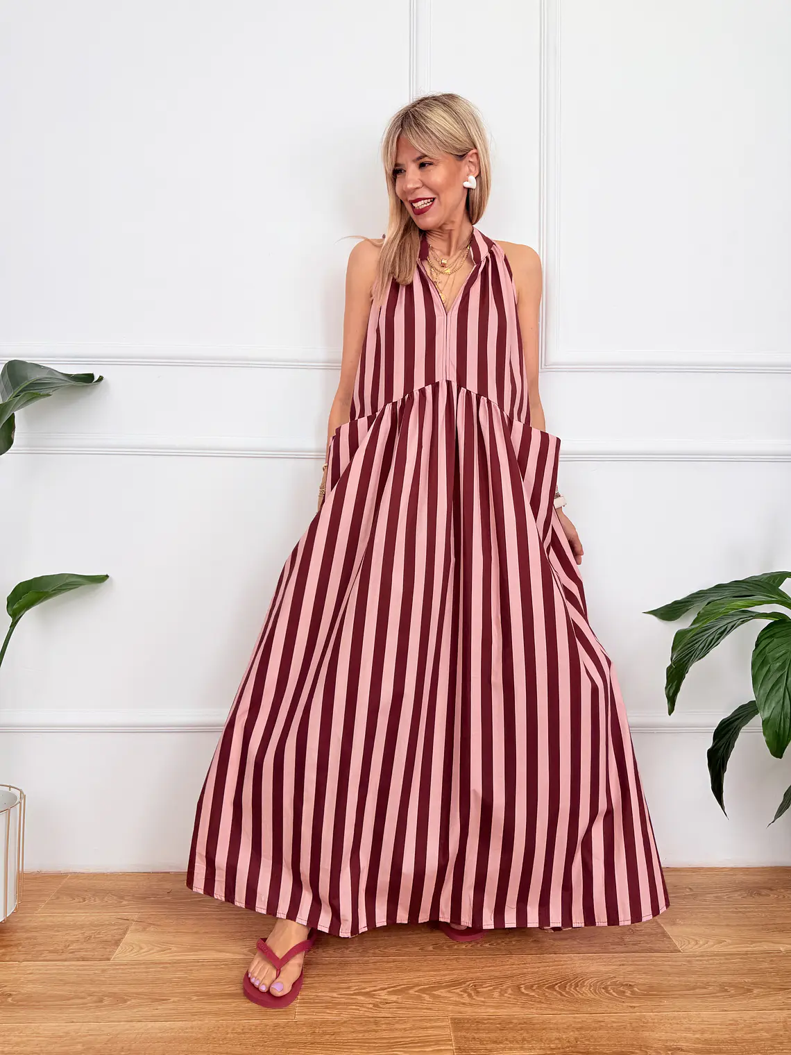 Rocio Stripped Dress Wine-Pink 5038  2